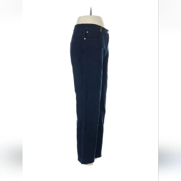 St. John Sport Classic Stretch Fit Wide Leg High Rise Jeans Size 8 Dark Wash - Picture 3 of 11